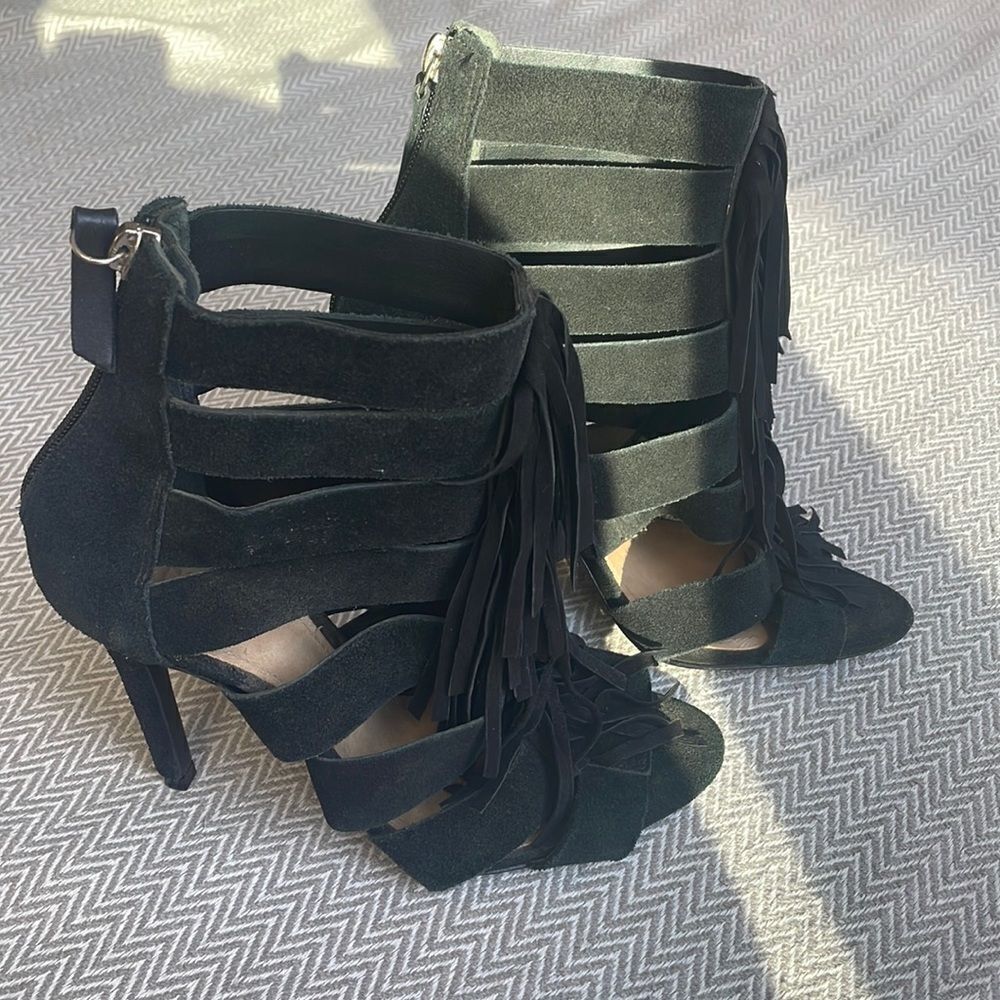 Shutz Leather Fringe Heels Size 7.5